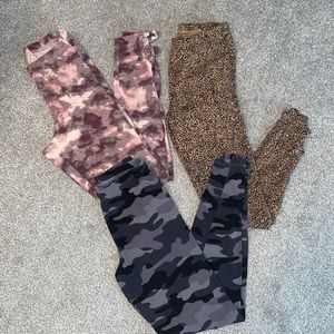 Bundle of 3 xs full length high waisted leggings with ankle designs 💗🐆🖤